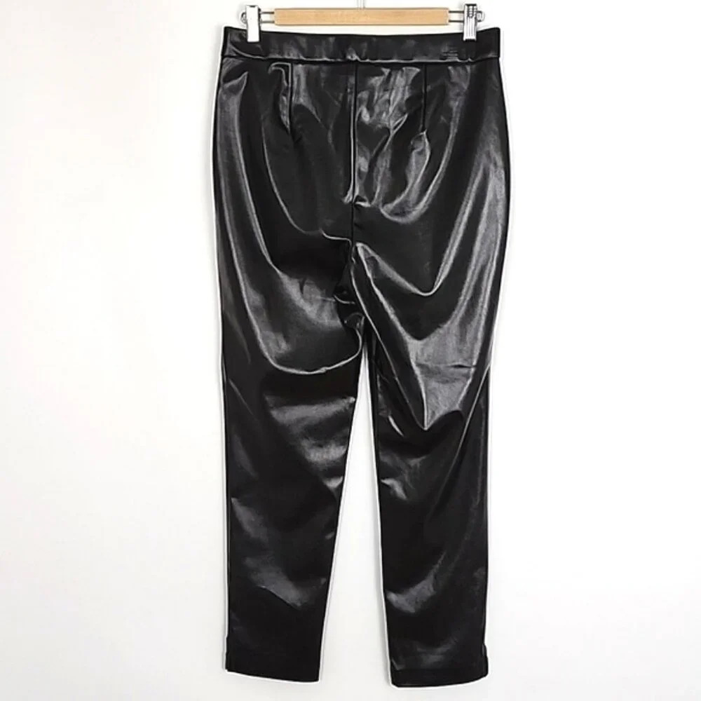 Michael Kors Women's Black Faux Leather Skinny Pull On Pants Stretch Size Medium - Picture 2 of 9